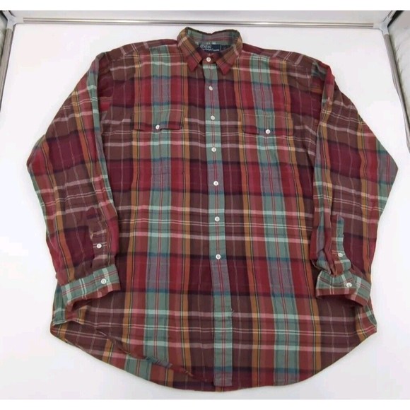 Vintage Ralph Lauren Men's‎ Long Sleeve Plaid Button-Up Shirt Men's Size XL 90s - Picture 1 of 11